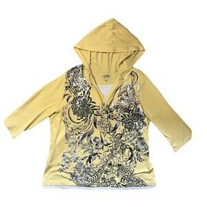 Women's STyle & Co Sport Size 2X 100% Cotton Yellow Half Sleeve Y2K Style Zip Up